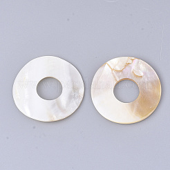 淡水シェルビーズ  大穴ビーズ  ドーナツ  貝殻色  40~41x2.5~4mm  穴：15mm&nbsp;X-SHEL-T012-35