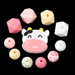 丸型/多角形/牛頭食品グレードの環境に優しいシリコーン焦点ビーズ  ミックスカラー  12~29x12~31x4~12mm  穴：2.5mm  50個/袋&nbsp;SIL-F003-02