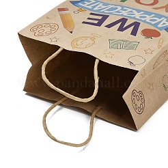 教師の日プリント入りクラフト紙製ギフトトートバッグ  紙ひもでハンドルをつけた買い物袋  長方形  ミックスカラー  混合図形  15x8x21cm&nbsp;ABAG-K005-02