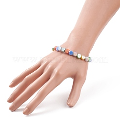 女性のためのガラス フラット ラウンド ビーズ ストレッチ ブレスレット  カラフル  内径：2-1/4インチ（5.7cm）&nbsp;BJEW-JB08226
