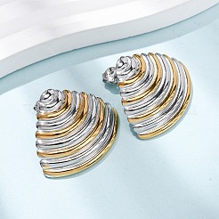 ツートンシェルシェイプ304ステンレススチールスタッドピアス  鉛フリー＆カドミウムフリー＆ニッケルフリー  ゴールデン·ステンレス鋼色  25x30mm&nbsp;EJEW-H176-01GP