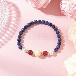 3Pcs Shell Pearl Bead & Natural Carnelian & Dyed White Jade & Dyed Lapis Lazuli & Green Aventurine & Yellow Jade Beaded Stretch Bracelets for Women&nbsp;BJEW-JB11938