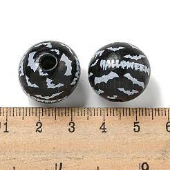 プリントウッドヨーロピアンビーズ  ハロウィンテーマビーズ  ラウンド  ブラック  19~20mm  穴：4mm&nbsp;WOOD-G022-08B-15