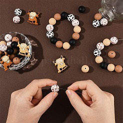 49個の食品グレードの環境に優しいシリコーンビーズ  牛と丸太  ミックスカラー  15~28x15~26x9~15mm  穴：2mm&nbsp;SIL-YW0001-86