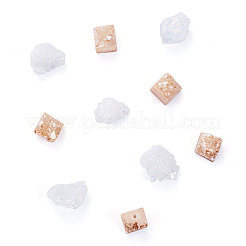 10個 2色電気メッキ未加工天然ドゥルージー瑪瑙ビーズ  ナゲット  ミックスカラー  10~16x12.5~15x11.5~13mm  穴：0.8mm  5個/カラー&nbsp;G-TA0003-19