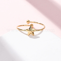 女性用304ステンレススチールオープンカフリング  イオンプレーティング（ip）  スター  usサイズ8 1/2(18.5mm)  星：7x7mm&nbsp;RJEW-A071-01C-G