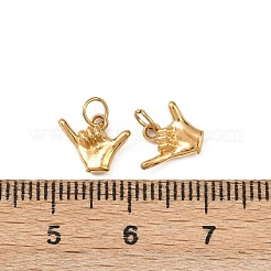 304ステンレススチールチャーム  シャカハンドチャーム  イオンプレーティング（ip）  丸カン付き  18KGP本金メッキ  8x10x3mm  穴：3mm&nbsp;STAS-G364-09G
