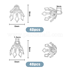 80個2スタイルの真鍮フィリグリービーズキャップベイル  花  7花びら  銀  8x8mm  穴：1.2~3mm  40個/スタイル&nbsp;KK-FH0006-28