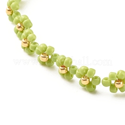 Glass Seed Beaded Flower Necklace with Alloy Enamel Bee Charm&nbsp;NJEW-JN03817-02