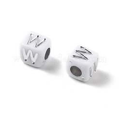 不透明なアクリルビーズ  文字のある正方形  シルバーライン入り  文字W  5x5x5mm  穴：2mm  約5000ocs&nbsp;OACR-D282-06W