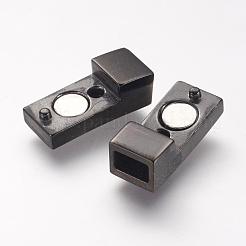 304ステンレススチール製マグネット留め具、接着端付き  長方形  ガンメタ色  24x8x6mm  穴：3mm&nbsp;STAS-I011-17-B