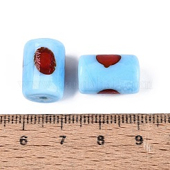 手作りランプワークビーズ  ドットのある列  ライトスカイブルー  15~16x10~11mm  穴：1.5~2mm&nbsp;LAMP-N040-03B