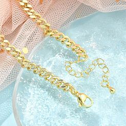 真鍮製マイクロパヴェキュービックジルコニアコネクターブレスレット  女性用カーブチェーンジュエリー  18KGP本金メッキ  オーバル  7-1/4インチ（18.5cm）  リンク：11.5x28x3mm&nbsp;BJEW-S158-13G-A