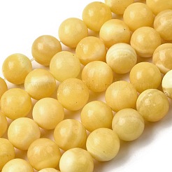 天然の黄翡翠ビーズ連売り  ラウンド  グレードAB  10mm  穴：1.2mm  約37~38個/連  15.16''（38.5センチメートル）&nbsp;X-G-A274-A01-10mm-01
