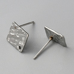 304ステンレススチールテクスチャジオメトリスタッドピアスファインディングスホール付き  正方形  12x9mm  穴：1mm  ピン：0.6mm&nbsp;STAS-WH0027-54G