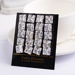 スクエアキュービックジルコニアスタンドピアス  金メッキ304ステンレススチールピン付き  透明  5.5x5mm  ピン：0.9mm&nbsp;EJEW-H306-08G-5mm