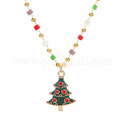 Christmas Alloy & Brass Red and Green Enamel Pendant Colorful Resin Beaded Necklaces for Women&nbsp;FS-WGF8F07-06