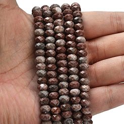 天然の赤いライン碧玉ビーズ連売り  多面カット  ロンデル  8x5.5mm  穴：1.2mm  約69個/連  15.16''（38.5センチメートル）&nbsp;G-Z111-A48