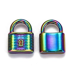 イオンプレーティング（IP）304ステンレスペンダント  南京錠  虹色  17.5x12.5x4mm  穴：5x7mm&nbsp;STAS-F249-41MC