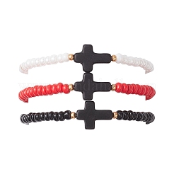 3Pcs 3 Colors Glass Seed Beads & Synthetic Turquoise Beaded Stretch Bracelets for Men Women&nbsp;BJEW-MZ00223