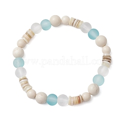 Bohemia Style Natural Fossil & Freshwater Shell & Glass Beads Stretch Bracelets for Women&nbsp;BJEW-JB11865-02