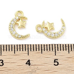 真鍮マイクロパヴェクリアキュービックジルコニアペンダント  スターとムーン  18KGP本金メッキ  11x7.5x1.5mm  穴：1.2mm&nbsp;ZIRC-P120-11G