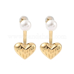 304ステンレススチールシェルパールスタッドピアス  ハート  18KGP本金メッキ  22.5x12mm&nbsp;EJEW-Q019-01G