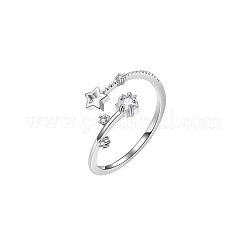 女性用クリスタルラインストーンカフオープンリング付き合金  スター  プラチナ  内径: 調節可能&nbsp;FS-WG2A069-01