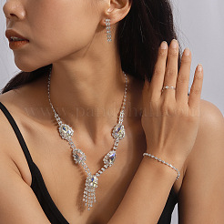 女性用ティアドロップ合金ラインストーンブレスレット＆イヤリング＆ネックレス＆リングセット  クリスタル  ネックレス：350ミリメートル&nbsp;FS-WG7FCB3-01