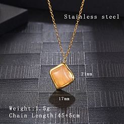 Natural Rose Quartz Rhombus Pendant Necklace with Brass Chains&nbsp;VW7781-1