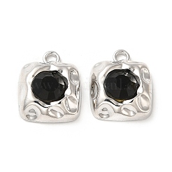 ラックメッキ合金ガラスペンダント  スクエアチャーム  ブラック  カドミウムフリー＆鉛フリー  プラチナ  17x14x6mm  穴：2mm&nbsp;FIND-G044-06P-02