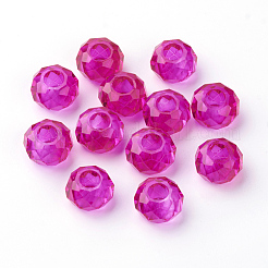 ガラスヨーロピアンビーズ  大穴ビーズ  芯金がない  ロンデル  フクシア  14x8mm  穴：5mm&nbsp;LS-GDA007-69