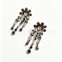 合金とジェットラインストーンのスタッドピアス  花  ゴールドカラー  55x22mm&nbsp;WG63AC8-01