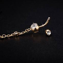 Piercing Jewelry Real 18K Gold Plated Brass Rhinestone Star Navel Ring Belly Rings&nbsp;AJEW-EE0001-69