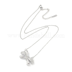 304 Stainless Steel Crystal Rhinestone Cable Chain Bowknot Pendant Necklaces for Women&nbsp;NJEW-C055-09P
