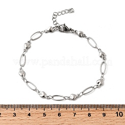 304ステンレススチールリンクブレスレット  女性用オーバルジュエリー  ハート  ステンレス鋼色  6-7/8インチ（17.6cm）&nbsp;BJEW-A044-03C-P