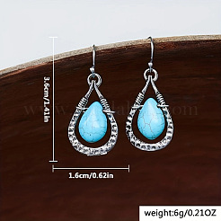 合金ダングルピアス  ティアドロップ  合成ターコイズ付き  銀  36x16mm&nbsp;WGEE1F9-01