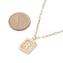 Brass Rectangle with Initial Letter Pendant Necklace with Paperclip Chains for Men Women&nbsp;NJEW-JN04007