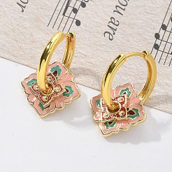 Brass Rhombus Hoop Earrings&nbsp;EJEW-R016-13G-03