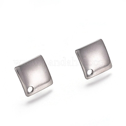 変色しにくい304ステンレススチールスタッドピアス金具  菱形  ステンレス鋼色  13.5x13.5x2mm  辺の長さ：10x10mm  穴：1.5mm  ピン：0.8mm&nbsp;X-STAS-E482-02P