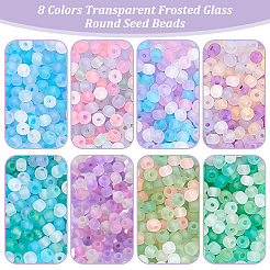 2104Pcs 8 Colors Transparent Frosted Glass Round Seed Beads&nbsp;SEED-PH0001-92