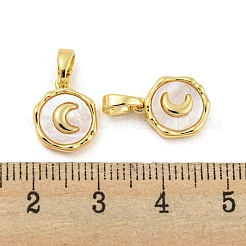 真鍮パヴェシェルチャーム  ムーンチャーム付きフラットラウンド  18KGP本金メッキ  12x10x2.5mm  穴：4.8x2.7mm&nbsp;KK-G490-34G