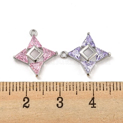 ガラスチャーム  真鍮パーツ  スターのチャーム  プラチナメッキ  15.5x14x3.5mm  穴：1mm&nbsp;KK-P258-02P