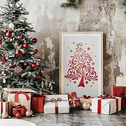 ペット中空描画絵画ステンシル 1 セット  DIYスクラップブック用  フォトアルバム  アートペイントブラシ1本付き  クリスマスツリー  297x210mm&nbsp;DIY-MA0006-19