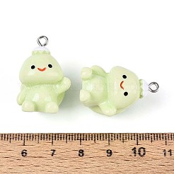 かわいい不透明樹脂ペンダント  カメ  プラチナ鉄ループ付き  グリーン  28.5x17.5x18.5mm  穴：2mm&nbsp;LS-RESI-I345-01P-03