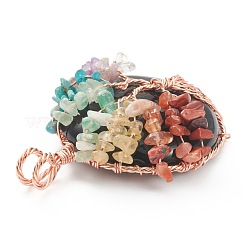 Natural & Synthetic Gemstone Pendants with Rose Gold Brass Findings with Mixed Stone Chips&nbsp;G-J392-01