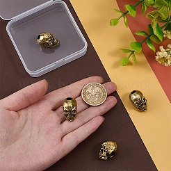 真鍮製ヨーロピアンビーズ4個  大穴ビーズ  スカル  アンティークブロンズ  22x14x17mm  穴：6x5.5mm&nbsp;KK-OC0001-80