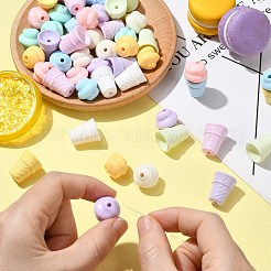 60 個 2 スタイル不透明なアクリル ビーズ  模造食品  アイスクリームコーンとコンク貝  ミックスカラー  17~20x16~16.5mm  穴：2mm  5個/カラー  30個/スタイル&nbsp;SACR-CJ0001-86