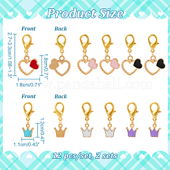 Alloy Enamel Crown & Heart Pendant Locking Stitch Markers&nbsp;HJEW-AB00068