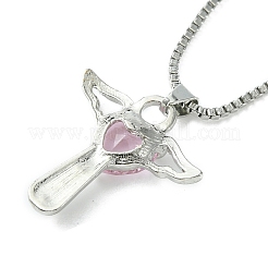 Cubic Zirconia Fairy with Heart Pendant Necklace with Box Chains&nbsp;NJEW-C004-01D